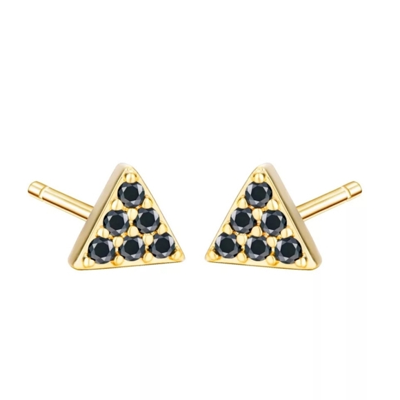 NEW | Petite 18k Gold Triangle Black Pave Diamond‎ Earrings - Picture 1 of 13